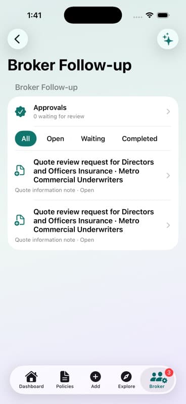 Broker follow-up requests list